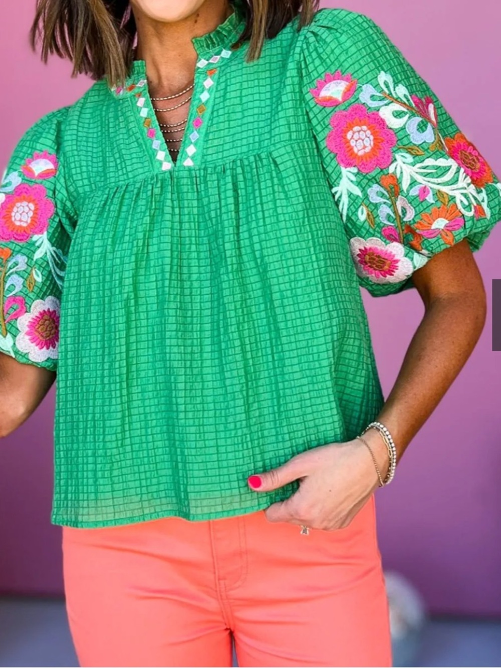 THML Green Puff Sleeve Top